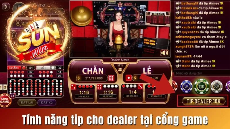 Tính năng tip cho dealer tại cổng game